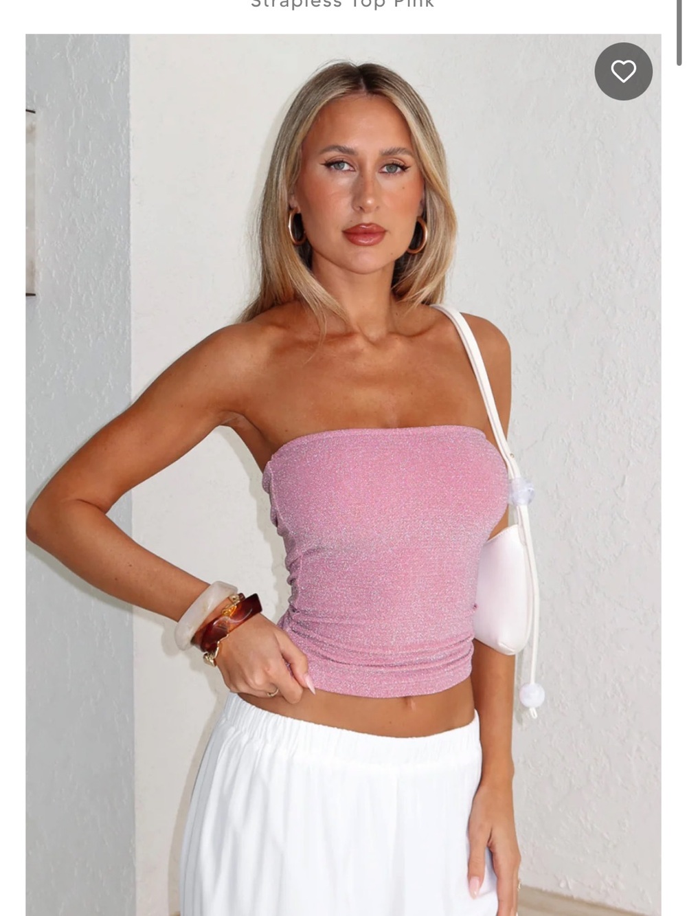 White Fox Boutique Shimmer Strapless Tube Top - Pink